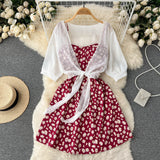 Zingj Small Pure And Fresh Broken Flower Condole Belt Skirt Chiffon Small Shawl Female Summer Two Set