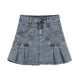 Clothing Denim Half Body Skirt Vintage Blue High Waist Casual Fashion Baggy A Word Pleated Short Skirt Ladies