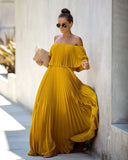 Zingj / Summer 2023 New Women's Sexy One-Line Collar Off-Shoulder Fold Chiffon Dress