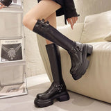 Knight Boots Women 2025 Autumn/Winter New Net Red Solid Color Nonslip Boots Coarse And Round Head Vintious Women's