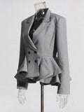 Style Temperament Elegant Small Suit 2025 Autumn New Fashion V Collar Splicing Lotus Leaf Design Coat