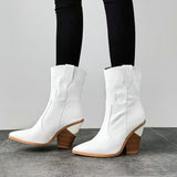 Faux Leather Cowboy Ankle Boots for Women Wedge High Heel Boots Snake Print Western Cowgirl Boots Silver Gold White