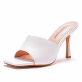 Cm Square Head High Heel Sandals Slippers Wine Glasses And Temperament Pearl Beaded Women's Shoes White Fish Mouth Shallow