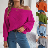 Shooting 2025 Autumn And Winter Leisure Hollow Word Collar Shoulder Lantern Sleeve Sweater Women's
