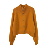 Zingj Autumn And Winter New Korean Retro Standing Collar Single Row Button Sweater Women's Small Short Knit Cardigan-Outfit