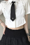 Sleeve Slim High Waist White Dress Shirts Tie Women Korean Crop Tops Streetwear Preppy Style Sexy Camisas Y2k