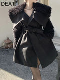 Fashion Women Jackets Lapel Loose Lace Up Waist Long Sleeve Solid Color Lamb Wool Coat Female Tide Winter 2023 New