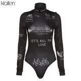Fashion Print Letter Skinny Casual Turtleneck Long Sleeve Spring Bodysuit Women Simple Basic Wild Female
