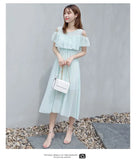 Zingj Chiffon Dress Summer Dress Slim And Fresh Medium And Long Women Open Shoulder Beach