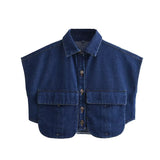 Top Women's New Women's Clothing Collar Short-Sleeved Denim Fashion Trend High Street