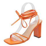 Zingj Summer Plus Size Women's Shoes Sexy Square Head Straps Fine Heel High Heels Cross Strap Sandals Women- Outfit