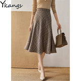 Color Plaid Skirt Women'S 2021 Autumn Winter Fashion All-Match High-Waist Long Skirt Korean Woolen A-Line Umbrella