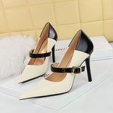 Zingj Retro High Heels Women's Shoes Ultra High Heel Light Tip Color One Word Belt Women's Single