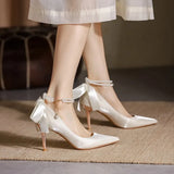 Silk Satin Single Shoes Female Bridesmaid Can Wear White Wedding Shoes Bride Heel Heels Wedding Dress Is Not Tired