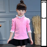 Spring Autumn Cotton Children Base T Shirts Baby Girls Clothes Long Sleeve Floral Casual T Shirt Tops Kids Lace T