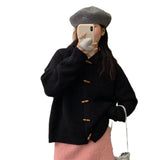 Zingj Horn Button Solid Color Sweater Coat Women's Winter 2024 New Loose Lazy Wind Hoodie Knit Cardigan-Outfit