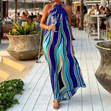 2025 Summer New Women's Fashion Print Hanging Neck Bohemian Medium Long Beach