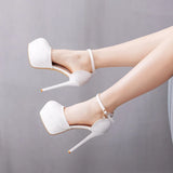 Cm Waterproof Table High Heels Fine Round Head High Heel Sandals White High Heel Wedding Shoes Large Women's