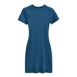 Zingj Trendy Women's Dress With Round Neck And Short Sleeves Is A New Slim And Pure Color Waist-Hip Skirt In