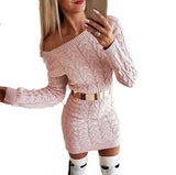 Zingj New In Long Fluorescent Color Twist Waist Open Shoulder Sweater Dress Hot Style Sweater-Outfit
