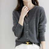 Zingj Autumn Long-Sleeved Sweater Pure Color Simple Temperament Cardigan On The Clothes With Women's Sweater Small Coat-Outfit