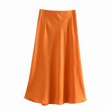 white satin midi skirts high waist pink a-line skirts summer womens falas