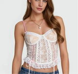 White Lace Pink Bow Strap Corset Top- Outfit