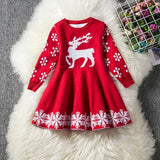 Christmas Dress Knitting Sweater Dress for Girls Winter Dress Autumn Full Sleeve Elk Deer Printing Girl Clothes New