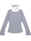 Aesthetic Spider Print Women Long Sleeve T-shirt O Neck Bandage Vintage Solid Slim Fit Tshirts Harajuku Sexy Tee Shirt