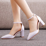 Cm Thick Heel Pointed Sandals Spring Square Side Light Female Sandals White Satin Cloth Bride High Heels Large