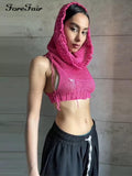 Sleeveless Y2k Tank Tops With Hat Fashion Streetwear Black Summer 2022 Knitted Crop Tops Women Sexy