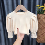 Baby Toddler Teenage Girls Sweaters Tops Spring Autumn Long Puff Sleeve Knitted Kids Sweater For Girl Children's