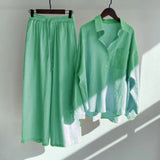 Piece Women's 2022 Cotton Linen Set Retro Oversized Shirt High Waist Wide Leg Pants Set Women Women's Sweatshirt Set