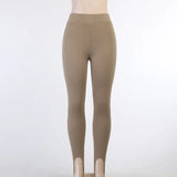 Ribbed Knit Leggings Women High Waist Cotton Fitness Basic Pants Casual Spring New All-Match Female Skinny