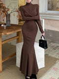 Elegant Black Mermaid Dress Women Casual Chic Long Sleeve Sexy Evening Party Dress French Vintage Pretty Long Dress