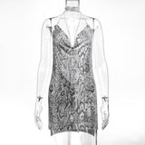 Bling Metal body chain Rhinestone summer dress women Luxury party Glitter Night club Backless diamond Mini dresses