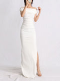 French Temperament One-Word Shoulder Dress Dress 2025 New Fashion Design Slimming Bag-Butle Dress Dress