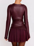 Faux Leather Long Sleeve Ruched Top- Outfit