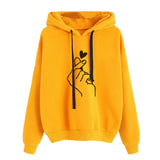 Women's Sweatshirt and Hoody Ladies Oversize K Pop Yellow Pink Love Heart Finger Hood Casual Hoodies for Women