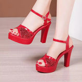 Fish Mouth Sandals Women's Summer New Leuky Waterproof Waterproof Thick-Soled Thick Heel Sandals Large-Size High-Heeled