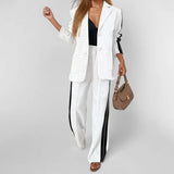2025 Women's Suit-Summer New Casual Solid Color Sliced Long Sleeve Suit Fashion Set