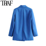 Women Chic Office Lady Double Breasted Blazer Vintage Coat Fashion Notched Collar Long Sleeve Ladies Outerwear Stylish