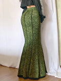 Green Lace Printed Trumpet Long Skirt- Outfit