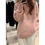 New Ultra-Soft Special Grade Sheep Velvet Korean Version Of Loose Thin Solid Color Base Round Collar Knitted
