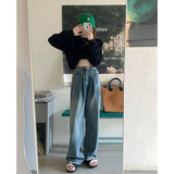 Pants Straight Jeans Vintage Clothes Blue Streetwear High Waist Washed Mom 2022 Fashion Trousers Baggy Denim