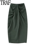 Knot Pencil Long Skirt Women High Waist Pleated Split Skirt Sets Streetwear Summer Skirts Woman 2023 Elegant Midi