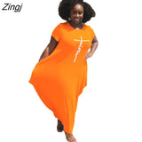 Women Letter Printed African Dress For Women 2023 Summer Short Sleeve O-Neck Dress Casual Loose Maxi Long Dresses