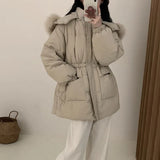 Korean Version Temperament Down Jacket Female Short Money 2024 Winter New Add Thick Fox Hair Collar Collect Waist Show Thin White Duck Down Coat-Outfit