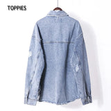 2021 Women Denim Coat Mid-Length Ripped Loose Outdoor Fashion Women Denim