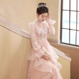 Art Exam Evening Dress Woman 2025 New Long-Sleeved Light Luxury Small Temperament Long Banquet Host Ponpong